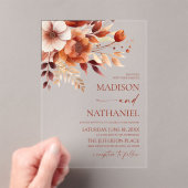 錆びたブルゴーニュ茶フローラフラワーガーデン結婚ズ アクリル招待状 (インサイチュ (ポータブル))