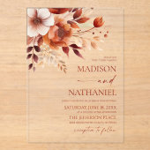 錆びたブルゴーニュ茶フローラフラワーガーデン結婚ズ アクリル招待状 (正面)