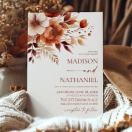 錆びたブルゴーニュ茶フローラフラワーガーデン結婚ズ 招待状