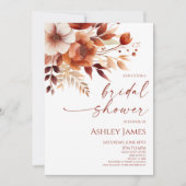 錆びたブルゴーニュ茶フローラ花ブライダルシャワー 招待状 (正面)