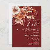 錆びたブルゴーニュ茶フローラ花ブライダルシャワー 招待状 (正面)