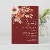 錆びたブルゴーニュ茶フローラ花ブライダルシャワー 招待状 (スタンド正面)