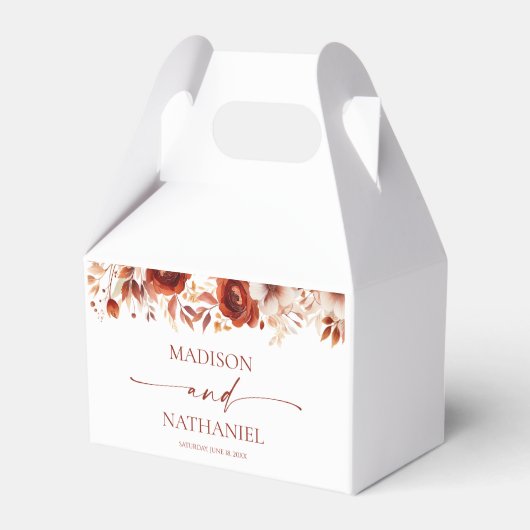 錆びたブルゴーニュ茶色のフローラ結婚の花 フェイバーボックス (正面サイド)