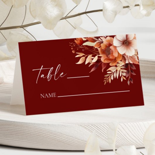 錆びたブルゴーニュ茶色のフローラ結婚の花 プレイスカード