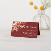 錆びたブルゴーニュ茶色のフローラ結婚の花 プレイスカード (裏面)