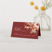 錆びたブルゴーニュ茶色のフローラ結婚の花 プレイスカード (正面)