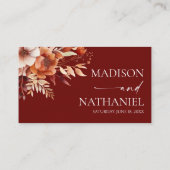 錆びたブルゴーニュ茶色のフローラ結婚の花 プレイスカード (裏面)