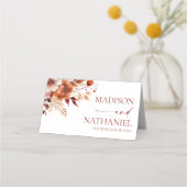 錆びたブルゴーニュ茶色のフローラ結婚の花 プレイスカード (裏面)