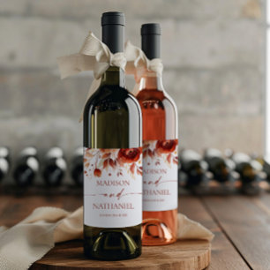 錆びたブルゴーニュ茶色のフローラ結婚の花 ワインラベル