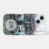 錆びたブルーバスと古い自転車の電話ケース iPhone 15ケース (裏面横)