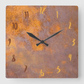 錆びたプレート鋼 スクエア壁時計 (正面)