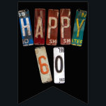 錆びたライセンスプレート60th birthday バンティングフラッグ<br><div class="desc">60歳の誕生日パーティーのための黒のヴィンテージの錆びたライセンスプレート</div>