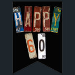 錆びたライセンスプレート60th birthday バンティングフラッグ<br><div class="desc">60歳の誕生日パーティーのための黒のヴィンテージの錆びたライセンスプレート</div>