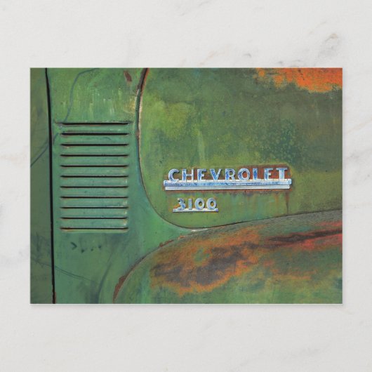 錆びたヴィンテージグリーントラックサイド ポストカード (正面)