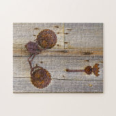 錆びたヴィンテージ古い鉄の南京錠の木製のドア" ジグソーパズル (横)