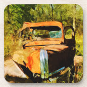錆びたヴィンテージ集荷トラック抽象芸術 コースター (正面)