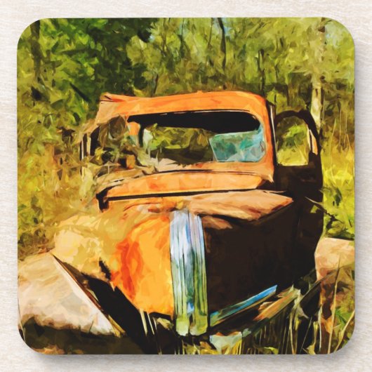 錆びたヴィンテージ集荷トラック抽象芸術 コースター (正面)