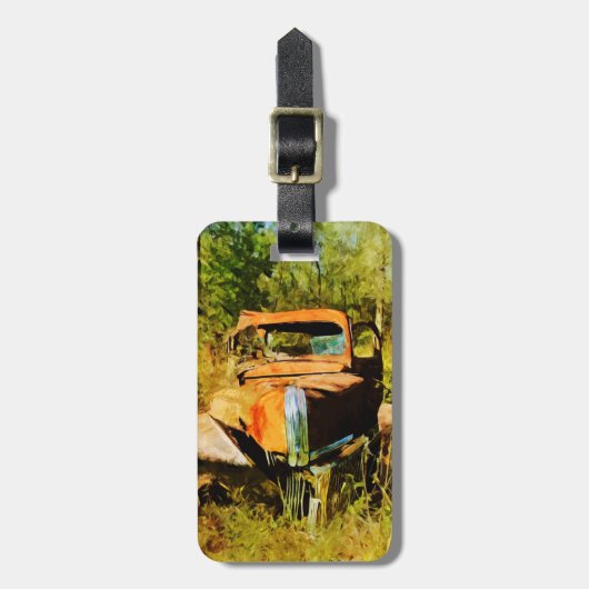 錆びたヴィンテージ集荷トラック抽象芸術 ラゲッジタグ (正面縦)