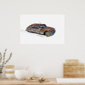 錆びた古いアンティークセダンの水彩画 ポスター (キッチン)