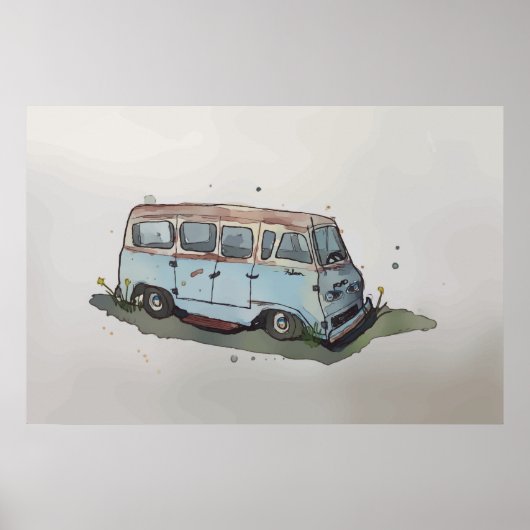 錆びた古いアンティークバンの水色 ポスター (正面)