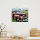 錆びた古いクラシック車ヴィンテージ自動車 ポスター (キッチン)