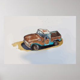 錆びた古いピックアップトラックの水色 ポスター