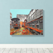 錆びた古い機関車と列車の荷車 キャンバスプリント (インサイチュ (ウッドフロア))