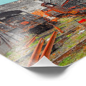 錆びた古い機関車と列車の荷車 フォトプリント            (角)