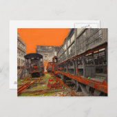 錆びた古い機関車と列車の荷車 ポストカード (正面/裏面)