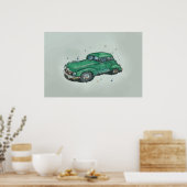 錆びた古い緑のアンティークセダンの水色 ポスター (キッチン)