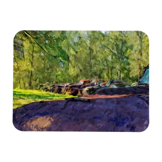 錆びた古い車とトラックの列抽象芸術 マグネット (横)