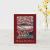 錆びた古い車の男らし誕生日グリーティングカード カード (黄色い花)