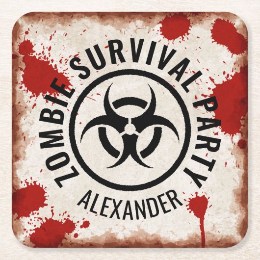 錆びた徴候と血を持つゾンビ生存パーティー スクエアペーパーコースター (正面)