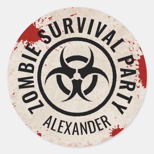 錆びた徴候と血を持つゾンビ生存パーティー ラウンドシール (正面)