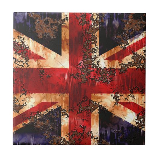 錆びた愛国的なイギリスの旗 タイル (正面)