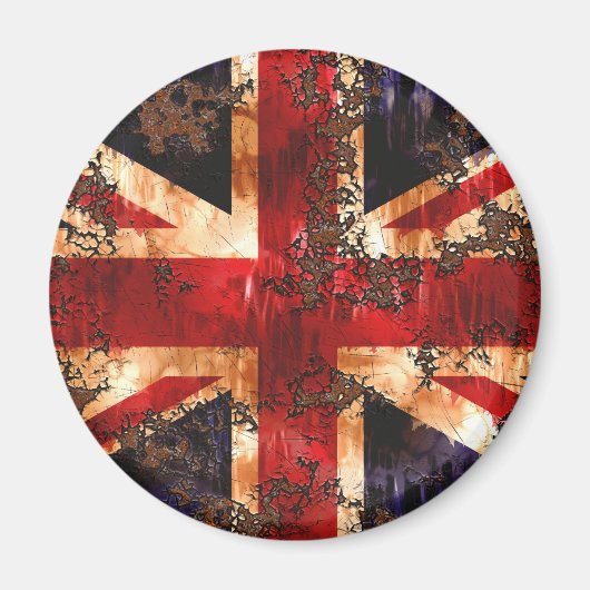 錆びた愛国的なイギリスの旗 マグネット (正面)