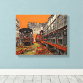 錆びた機関車と列車の荷馬車 キャンバスプリント (インサイチュ (ウッドフロア))