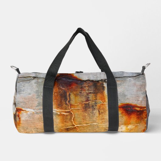 錆びた灰色の燃えたオレンジの都市産業グランジ ダッフルバッグ (正面)