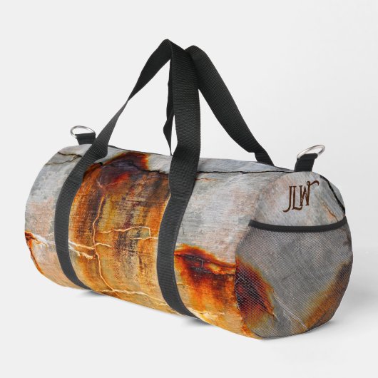 錆びた灰色の燃えたオレンジの都市産業グランジ ダッフルバッグ (右コーナー)
