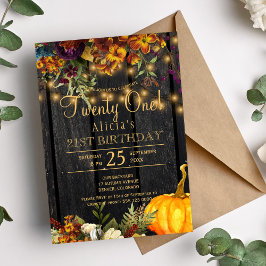 錆びた秋のフローラシック21誕生日 招待状