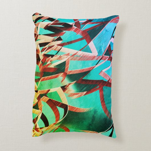 錆びた緑とアクアマリンに茶色の縞 アクセントクッション (裏面(縦))