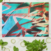 錆びた緑とアクアマリンに茶色の縞 キッチンタオル (折り畳み)