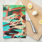 錆びた緑とアクアマリンに茶色の縞 キッチンタオル (四つ折り)