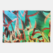 錆びた緑とアクアマリンに茶色の縞 キッチンタオル (横)