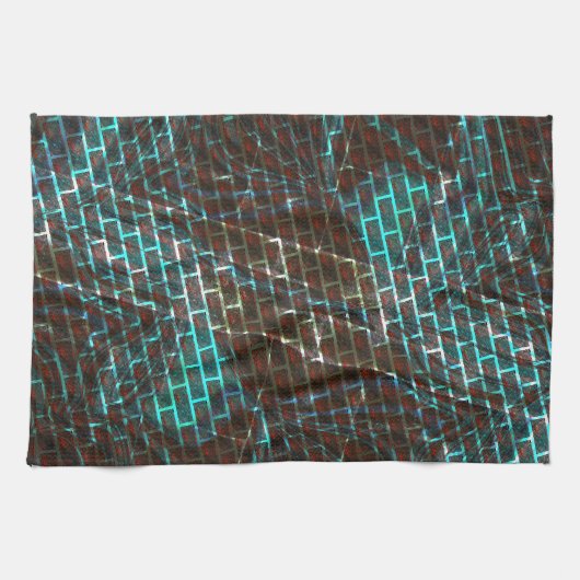 錆びた茶色の青、傷、小さなレンガまたはグリッド キッチンタオル (横)