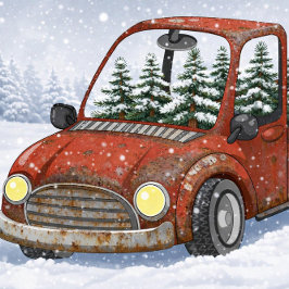 錆びた赤いトラックのクリスマスデリバリー ポストカード
