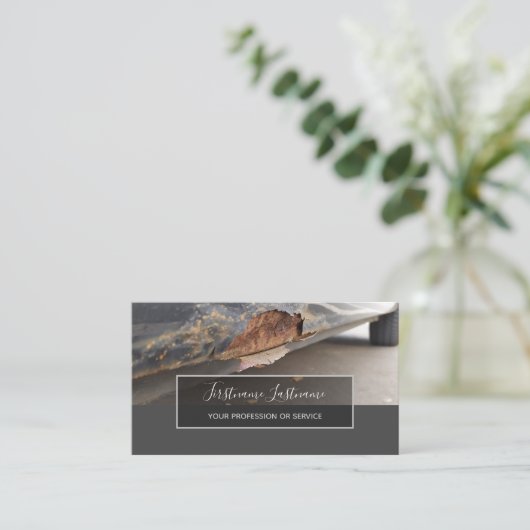 錆びた車の専門家と整備士車の修理店 名刺 (スタンド正面)