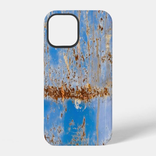 錆びた金属の質感、青い傷の付いた装飾。 iPhoneケース (裏面)