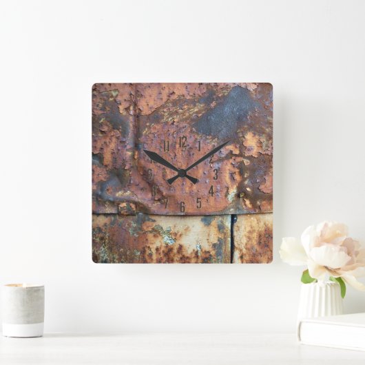 錆びた金属サイディング旧産業建物 スクエア壁時計 (ホーム)