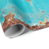 錆びた青絵を描い金属壁。詳細な写真のテキスト ラッピングペーパー (ロールコーナー)